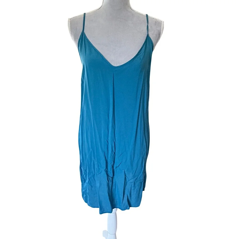 Farm Rio Blue Ainika Chill Maxi Shirtdress Pintuck Balloon Sleeve Cotton, L - Picture 7 of 11